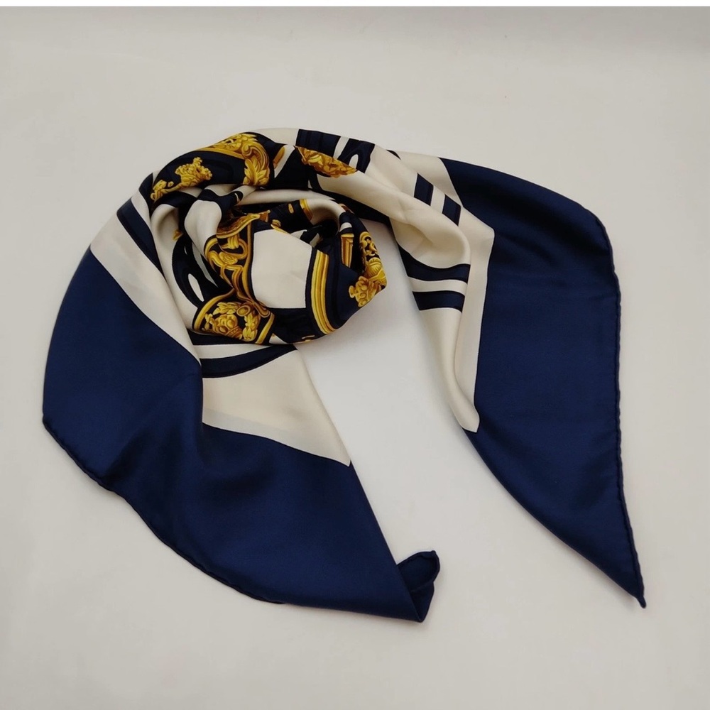 (1) Hermès—“Brides de Gala” Navy Silk Scarf, Vintage - Picture 3 of 7